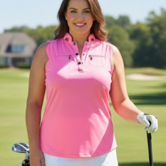 Jamie Sadock 2X Golf Shirt Cap Sleeve Polo in Tickle Me Pink Women's XXL - Picture 13 of 15